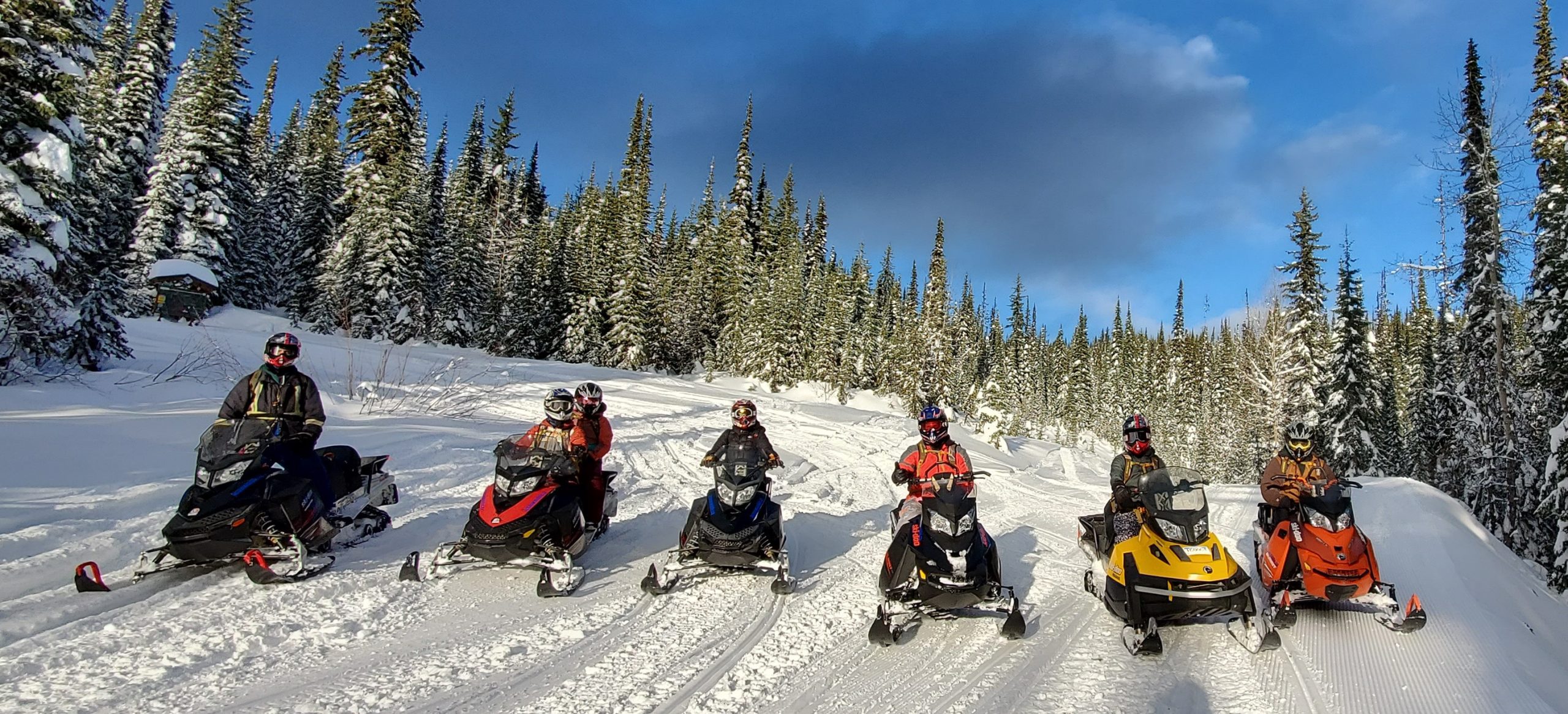 snowmobile participants on trail